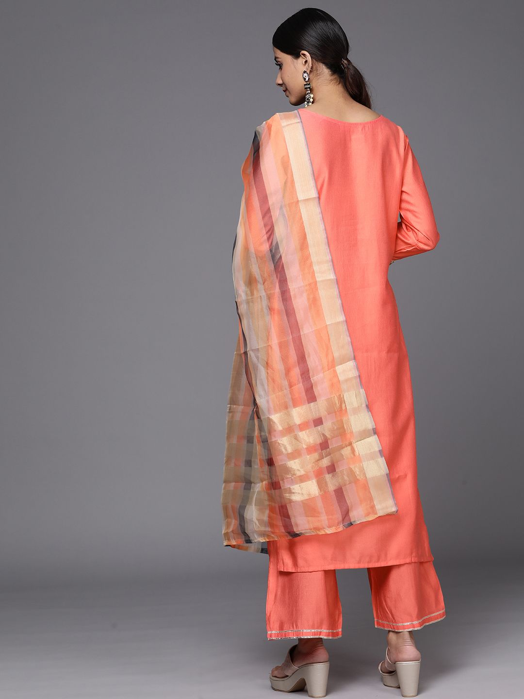 Floral Printed Sequinned Pure Cotton Kurta with Palazzos & With Dupatta