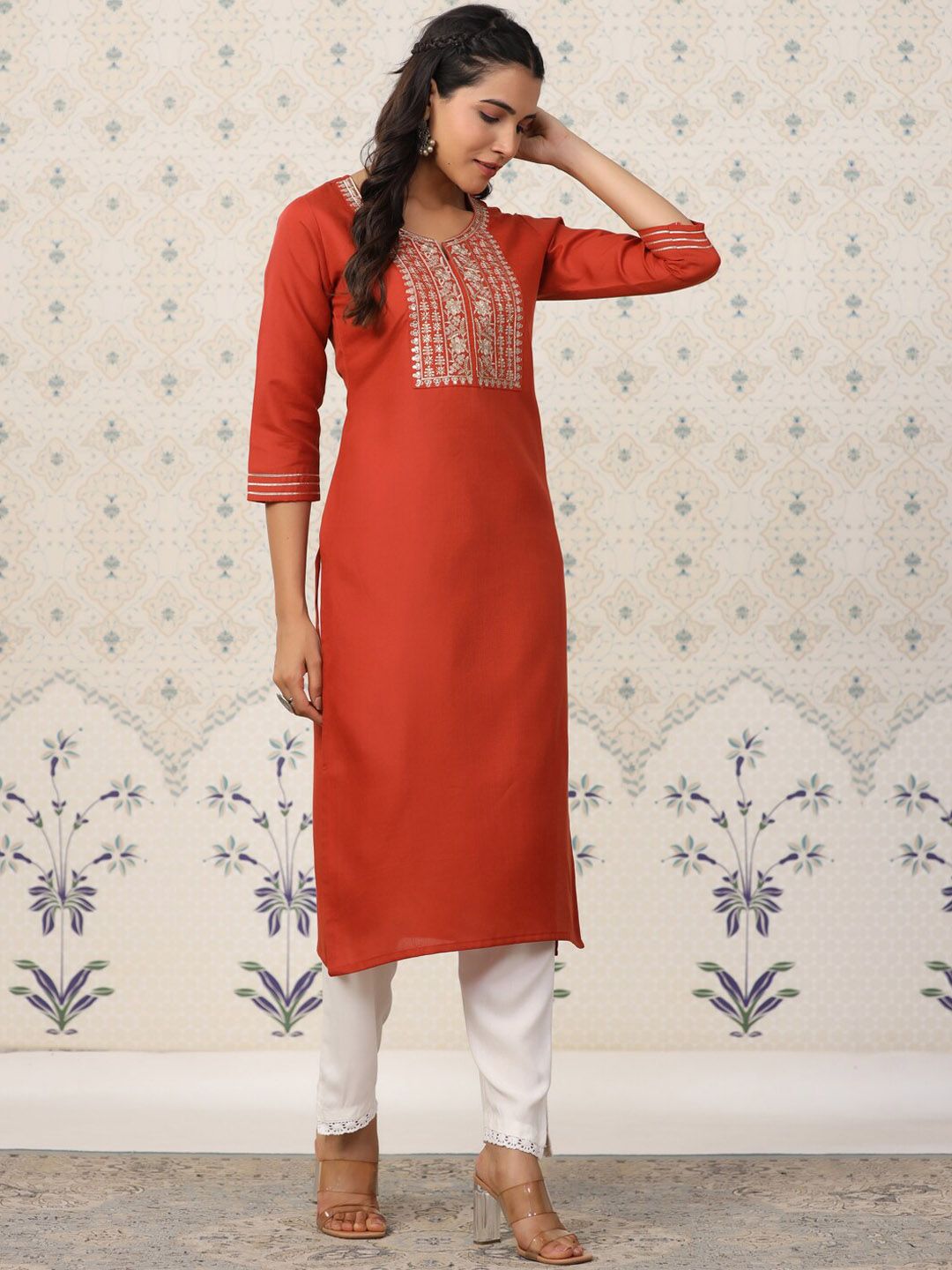 Dhiyona OD Ethnic Motifs Embroidered Straight Kurta