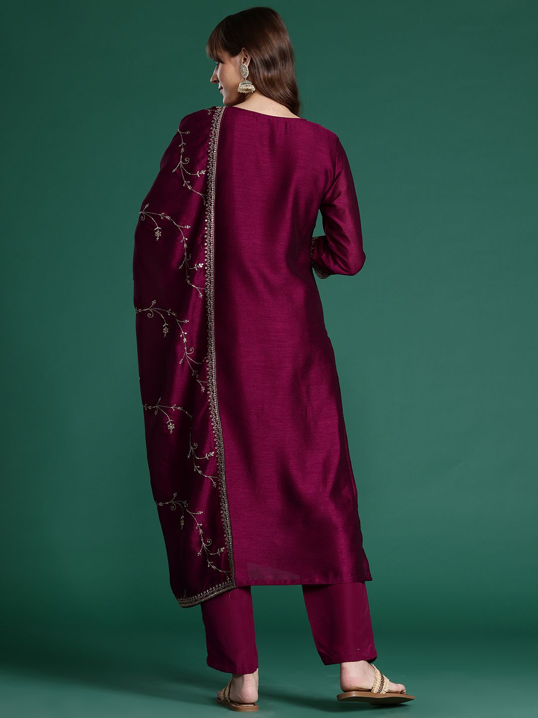 Ethnic Motifs Embroidered Sequinned Kurta with Trousers & With Dupatta