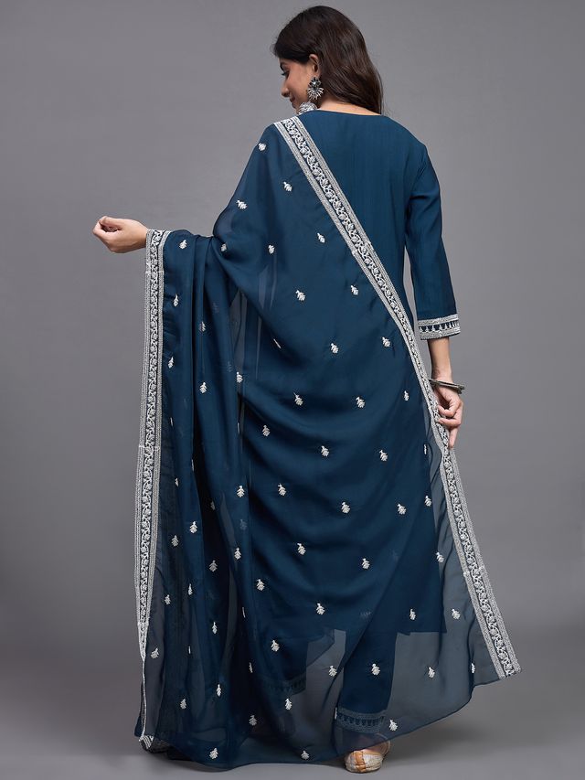 Women Viscose Printed Anarkali Kurta And Pant Set With Dupatta