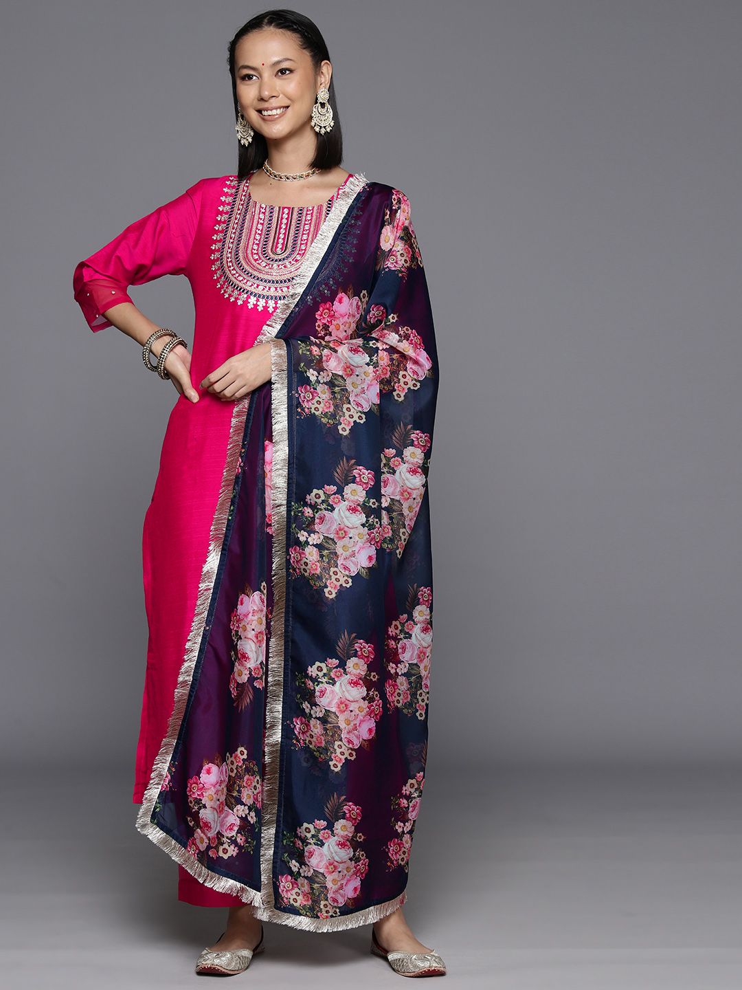 Dhiyona VA Women's Yoke Design Regular Sequinned Kurta with Trousers & With Dupatta
