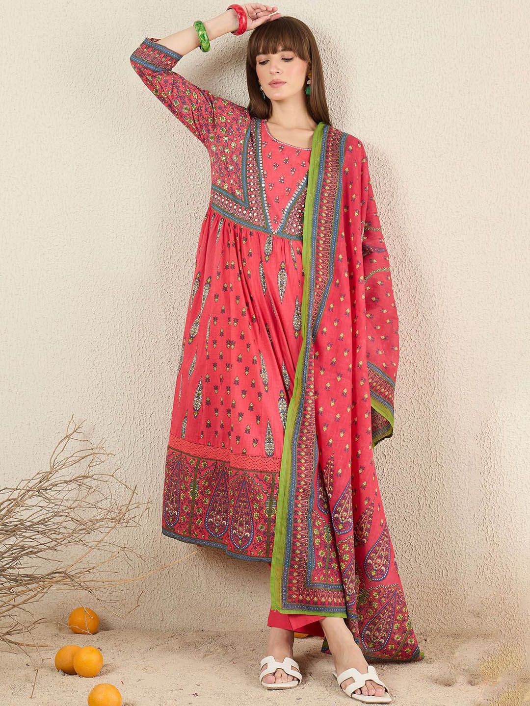 Women Ethnic Motifs Printed Cotton Kurta with Trousers & Dupatta