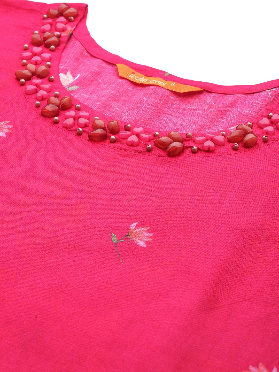 Dhiyona IE Floral Printed Beads & Stones Pure Cotton Kurta With Trousers & Dupatta