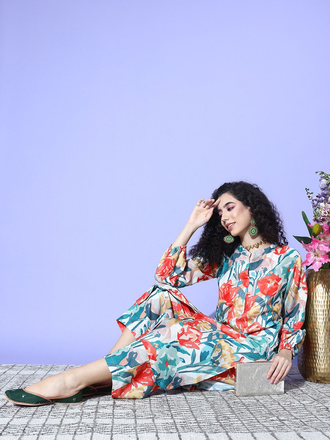 Dhiyona VA Women's Floral Printed Regular Kurta with Palazzos
