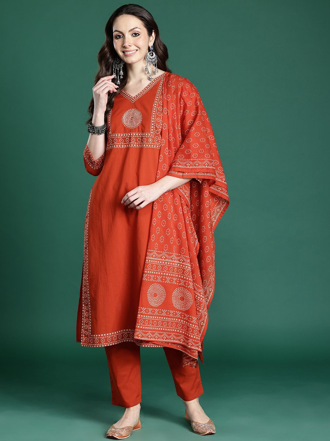 Ethnic Motifs Printed Pure Cotton Kurta with Trousers & Dupatta