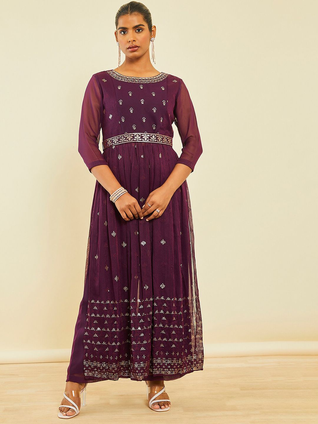 Dhiyona SO Women's Ethnic Motifs Embroidered Regular Sequinned Kurta With Palazzos & Dupatta