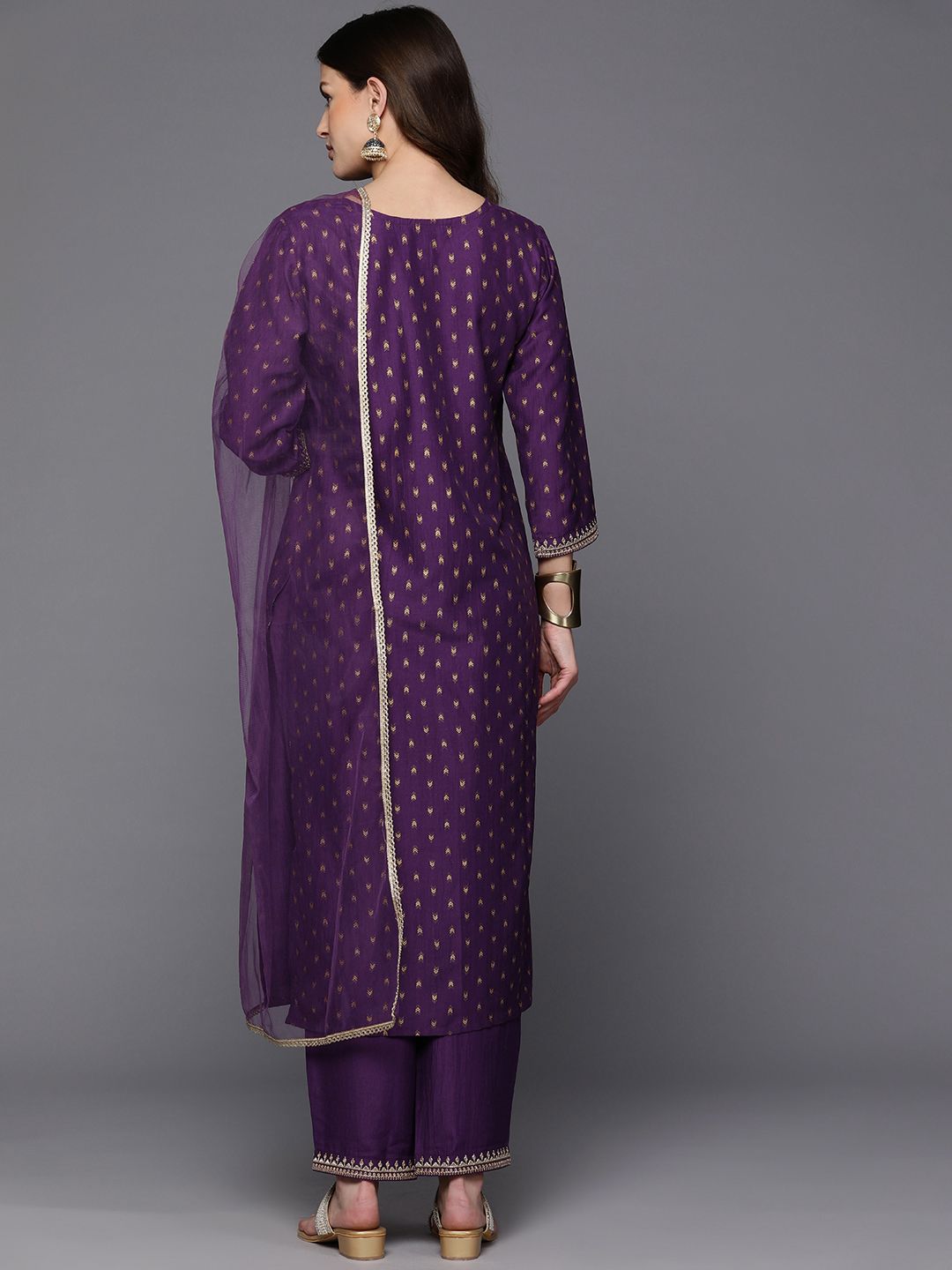 Women Floral Yoke Design Regular Sequinned Kurta with Trousers & Dupatta