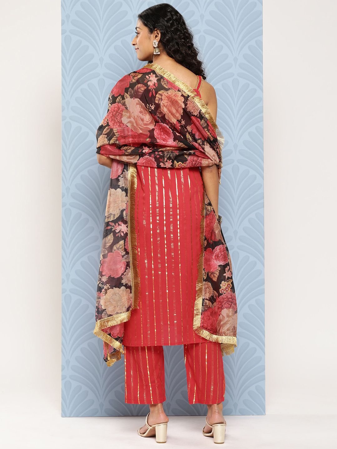 Dhiyona VA Women'sStriped Regular Pure Cotton Kurta with Trousers & With Dupatta