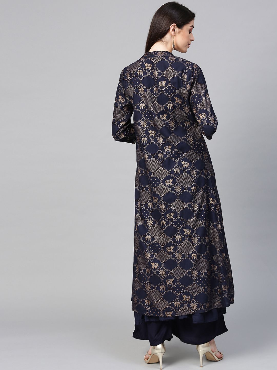 Dhiyona IS Women's Women Navy Blue Printed Kurta with Palazzos