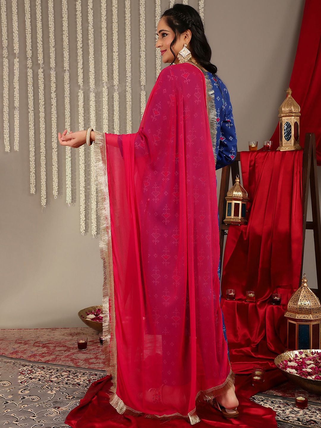 Dhiyona VA Women'sBandhani Printed Gotta Patti Straight Kurta & Trouser With Dupatta