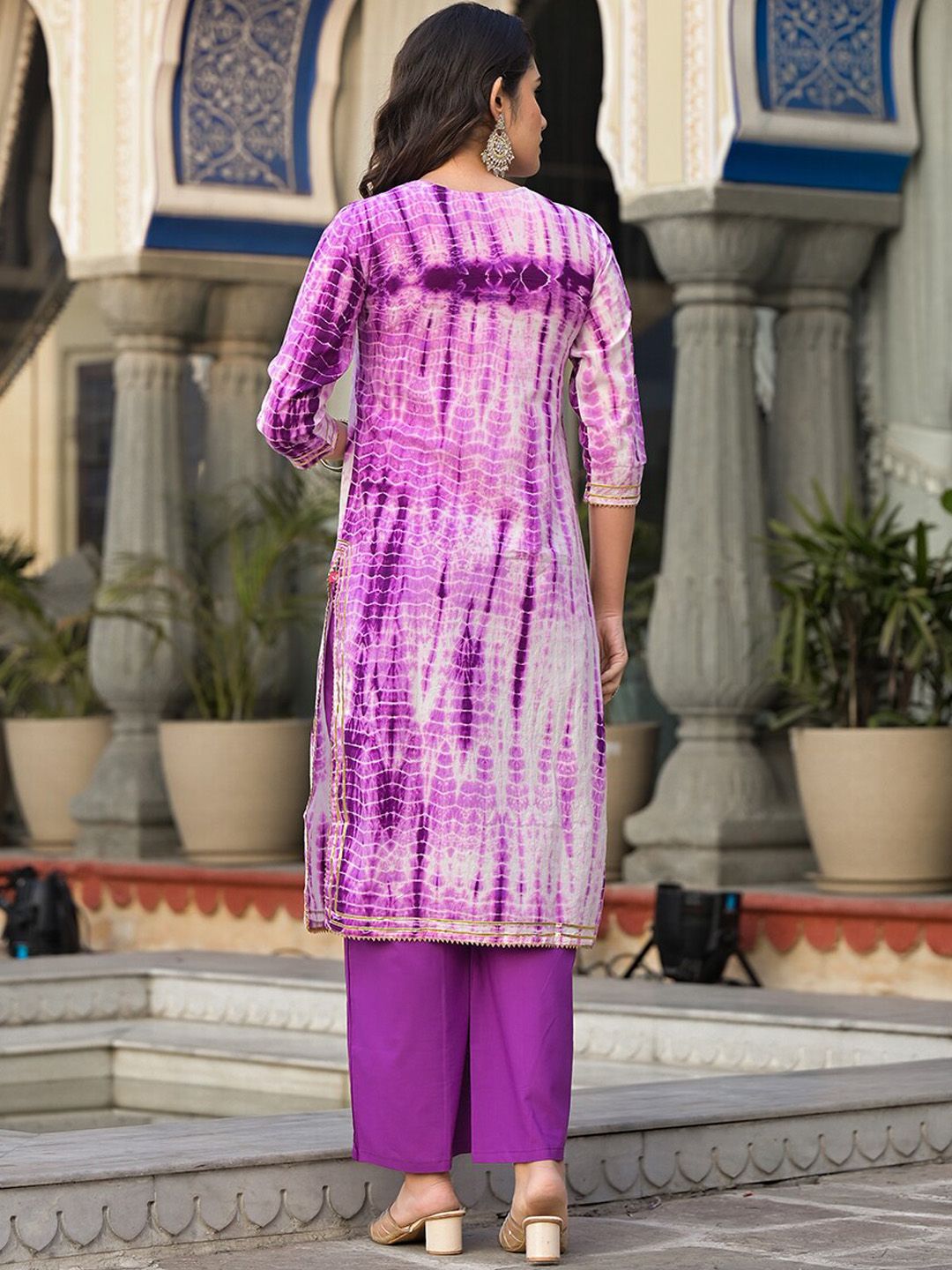 Dhiyona VA Women's Dyed Regular Gotta Patti Pure Cotton Kurta with Palazzos & With Dupatta