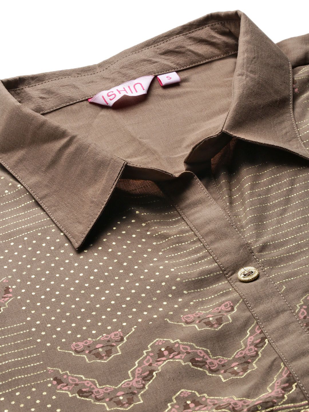 Dhiyona IS Women's Floral Printed Regular Three-Quarter Sleeves Shirt Collar Kurta with Trousers