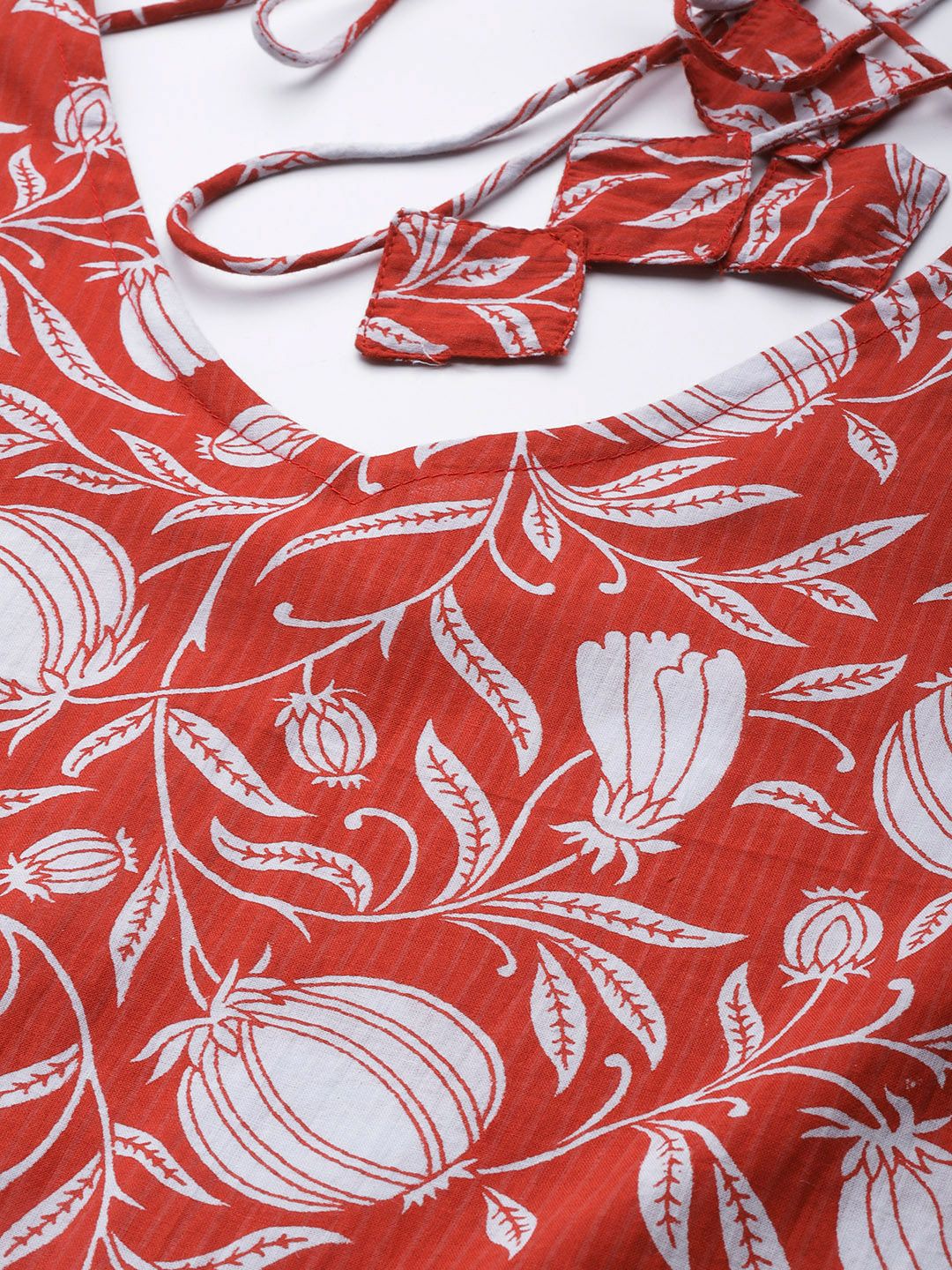 Dhiyona VA Women's Red Ethnic Motifs Printed Pure Cotton Kurta with Trousers & Dupatta