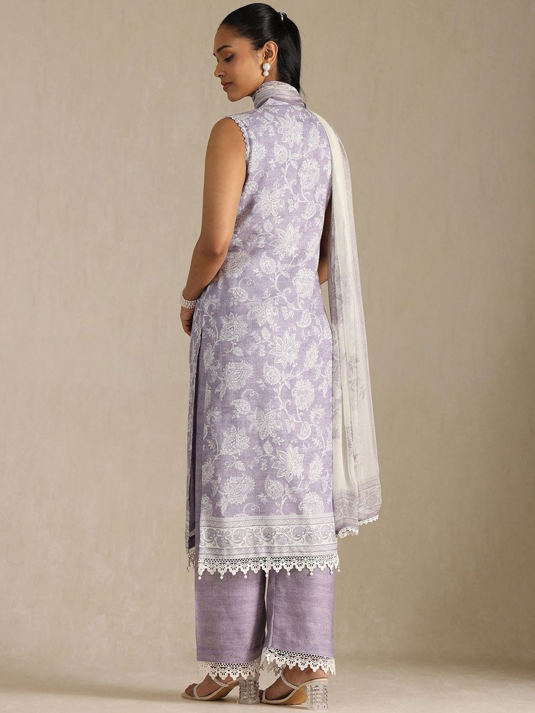 Dhiyona SO Women's Women Printed Regular Beads and Stones Linen Kurta with Palazzos & With Dupatta