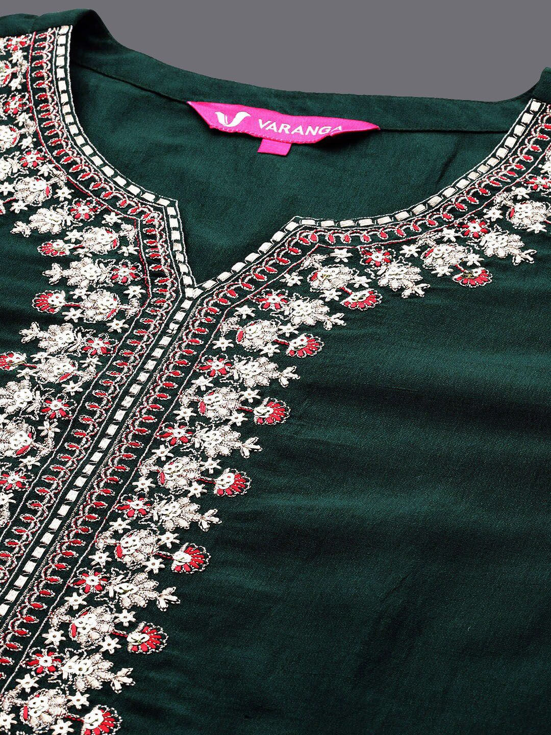 Dhiyona VA Women'sFloral Embroidered Regular Kurta with Trousers & With Dupatta