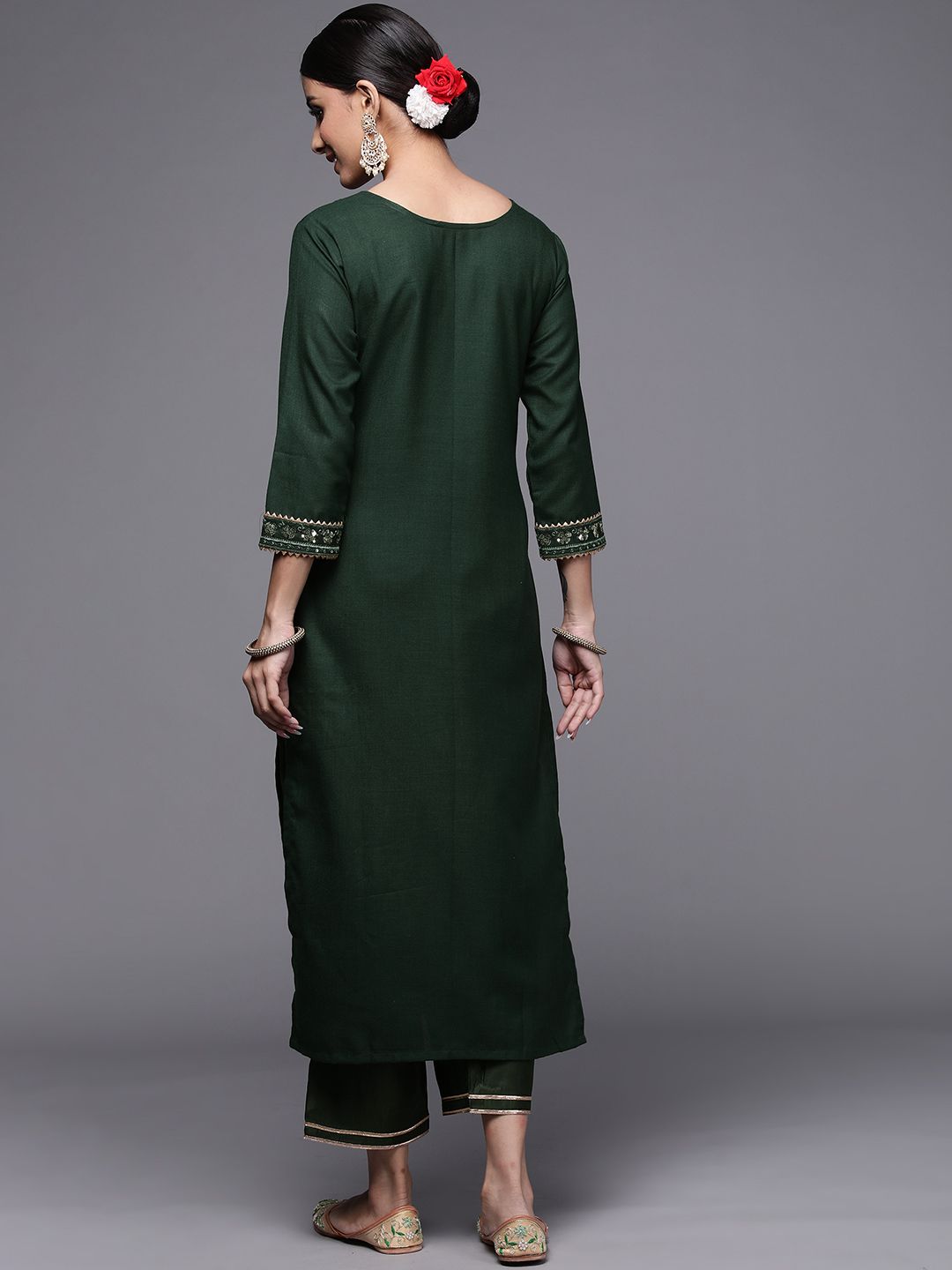 Dhiyona IE Women Green Ethnic Motifs Yoke Design Kurta
