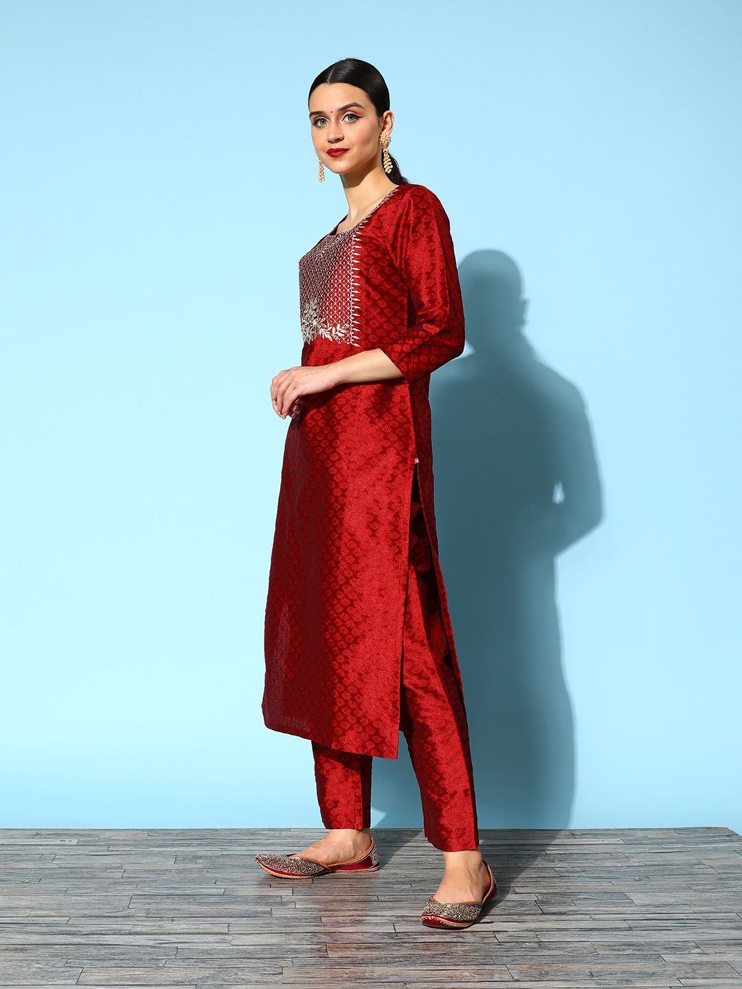 Dhiyona VA Women's Solid Silk Blend Hyper Texture Kurta Set