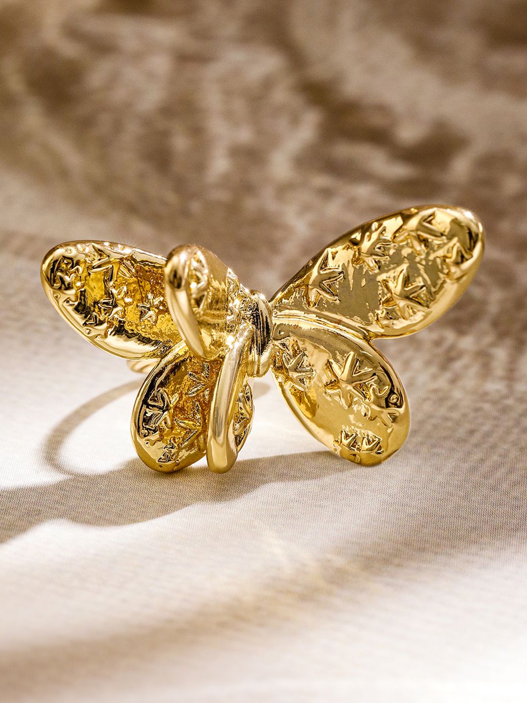 Dhiyona RJ Women's Voguish Bold 18K Gold Plated Embossed Butterfly Statement Ring