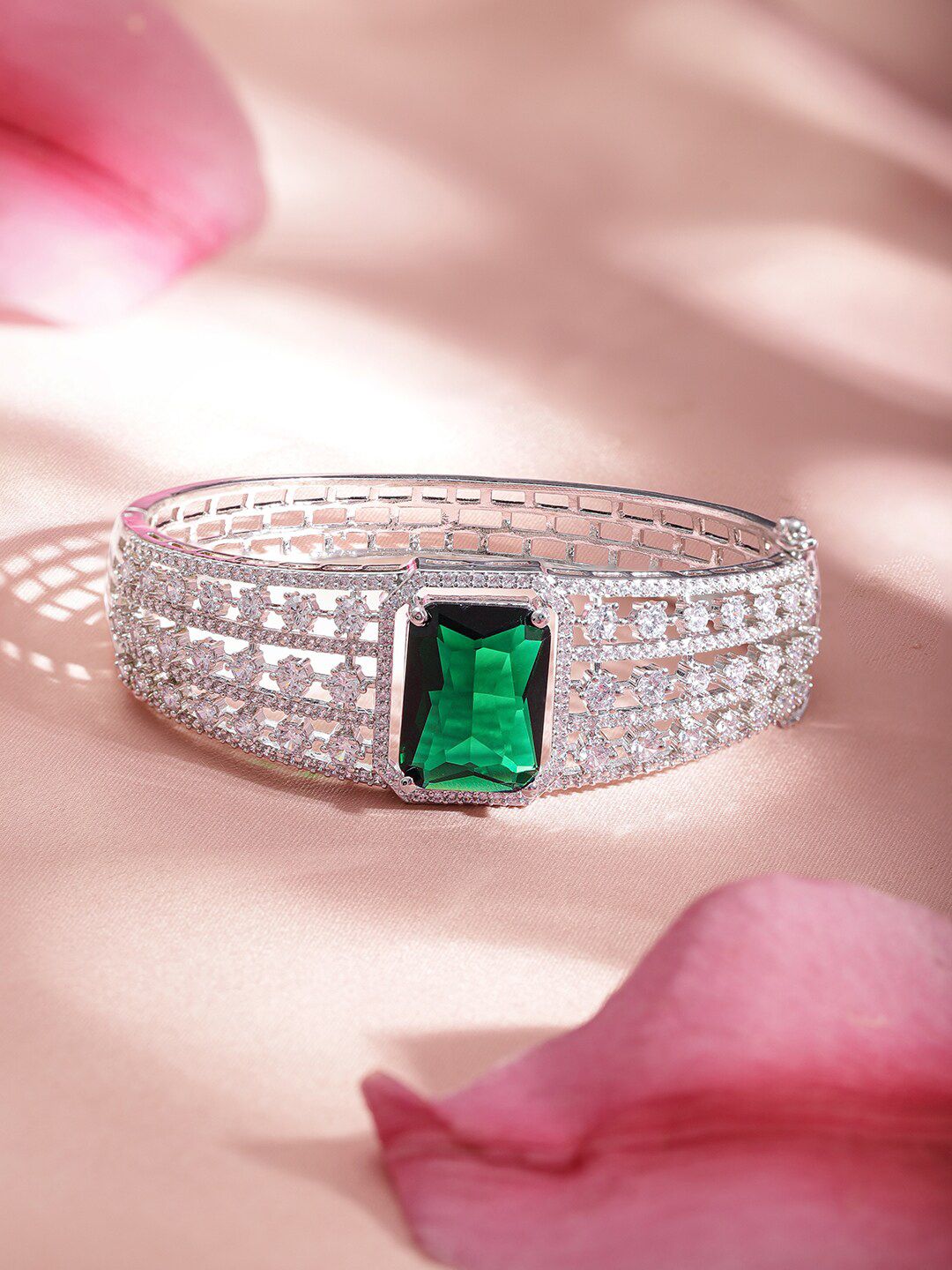 Dhiyona RJ Women's Cubic Zirconia Rhodium-Plated Kada Bracelet