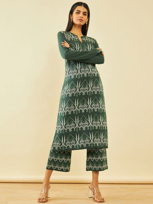 Dhiyona SO Women's Ethnic Motifs Woven Designed Acrylic Regular Kurta With Trousers