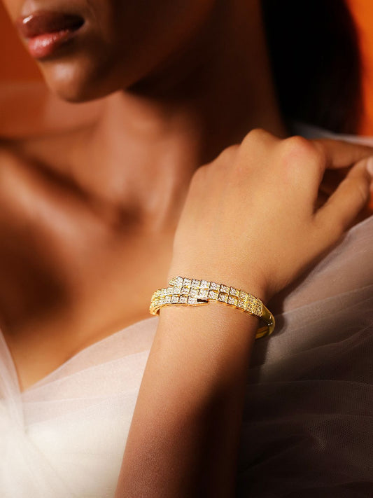 Dhiyona RJ Women's 22K Gold-Plated Luxurious Pave-Set Cubic Zirconia Openable Bracelet