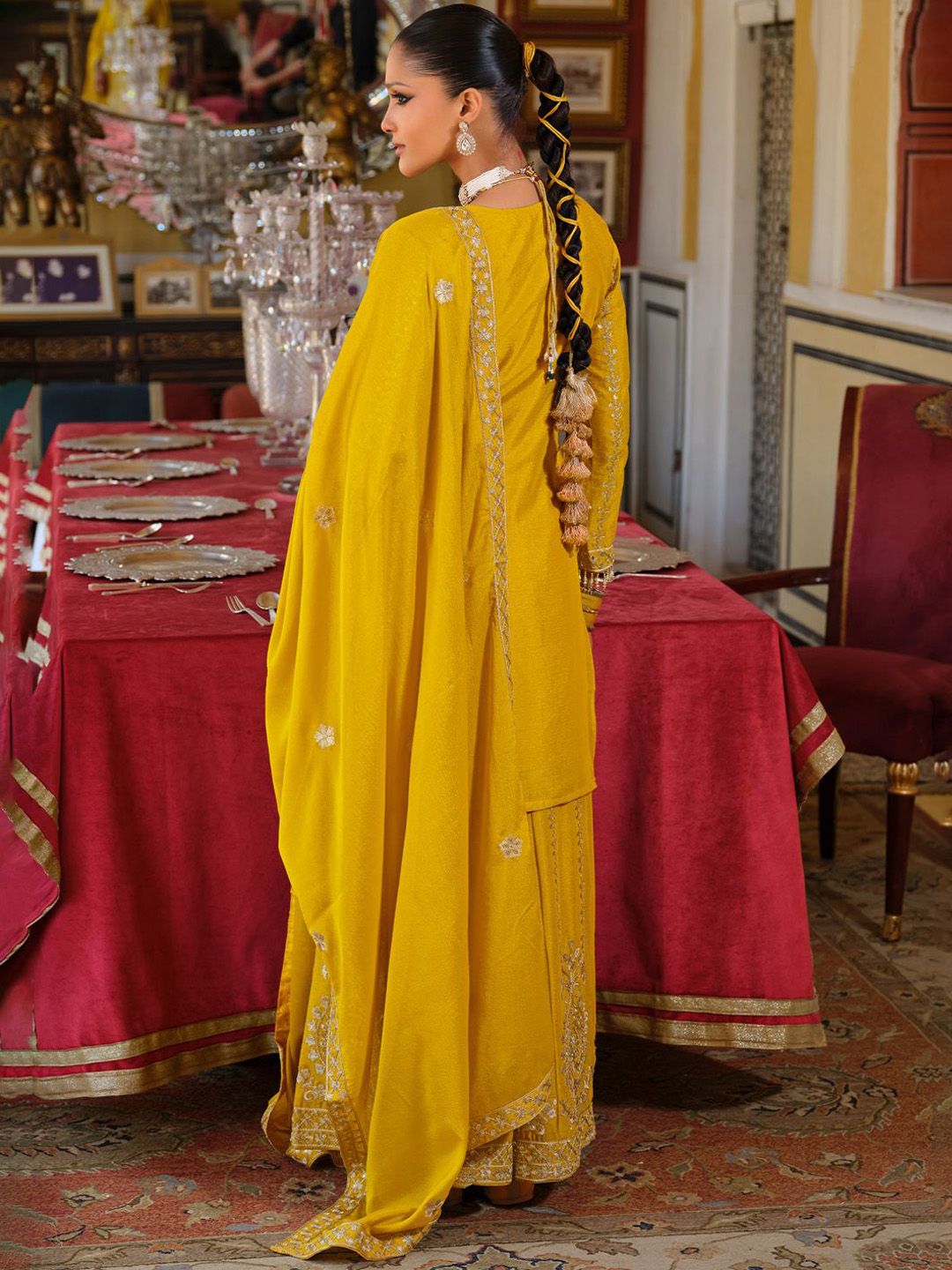 Dhiyona IE Women's Women Ethnic Motifs Embroidered Regular Mirror Work Kurta with Palazzos & Dupatta