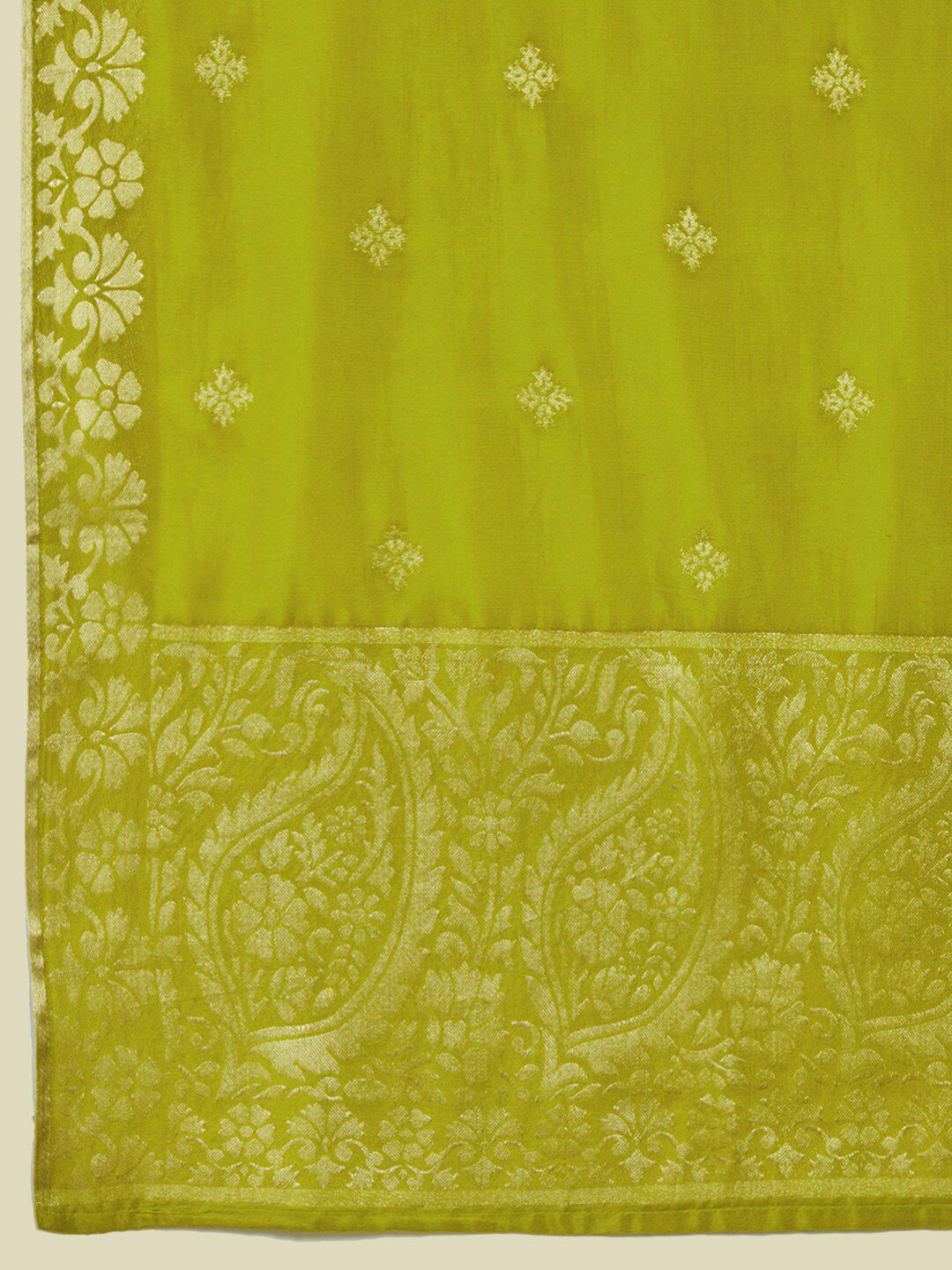 Dhiyona SO Women's Green Floral Printed Beads and Stones Kurta With Trousers & Dupatta