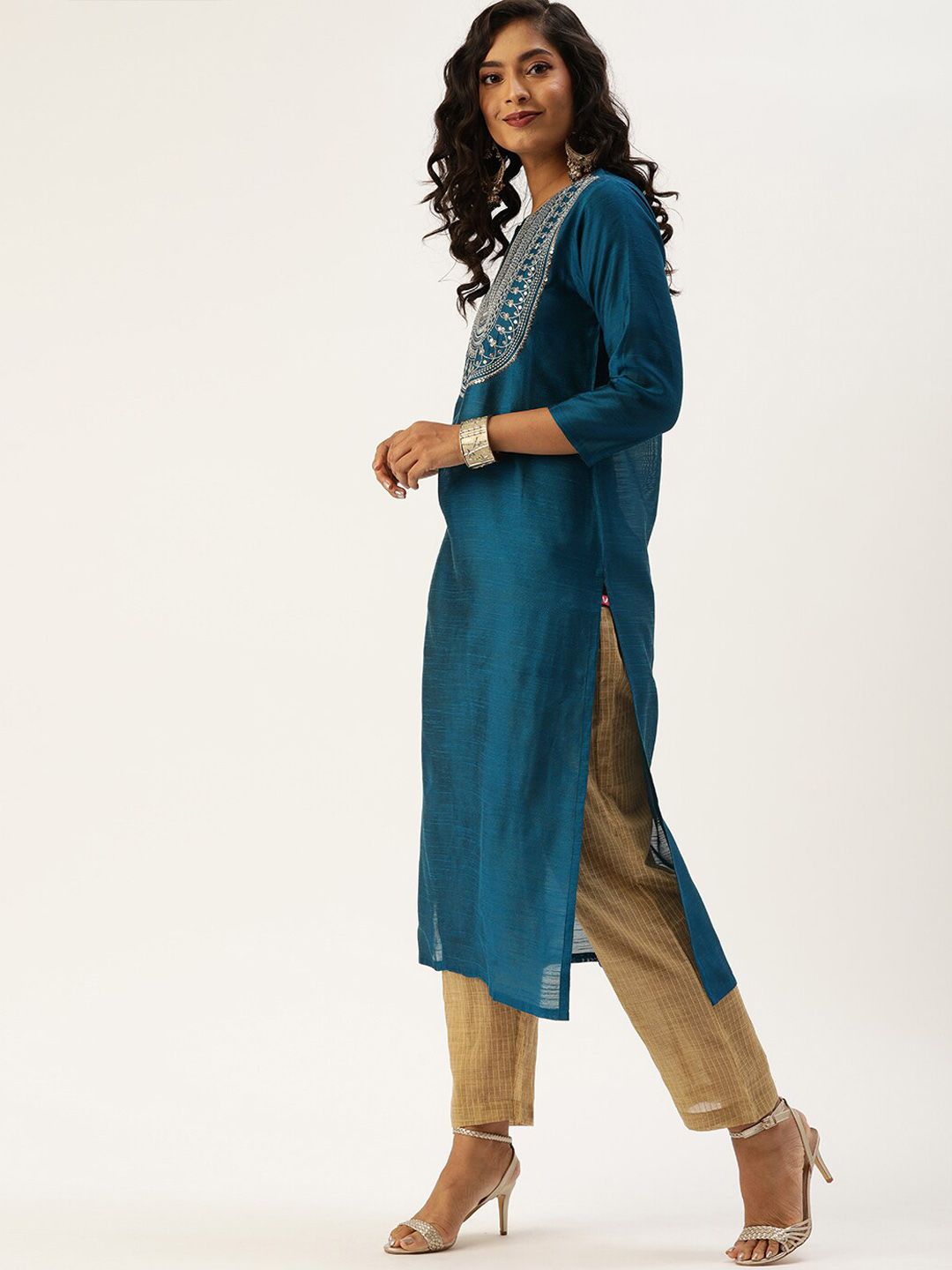 Dhiyona VA Women's Teal Layered Kurta with Trousers & With Dupatta