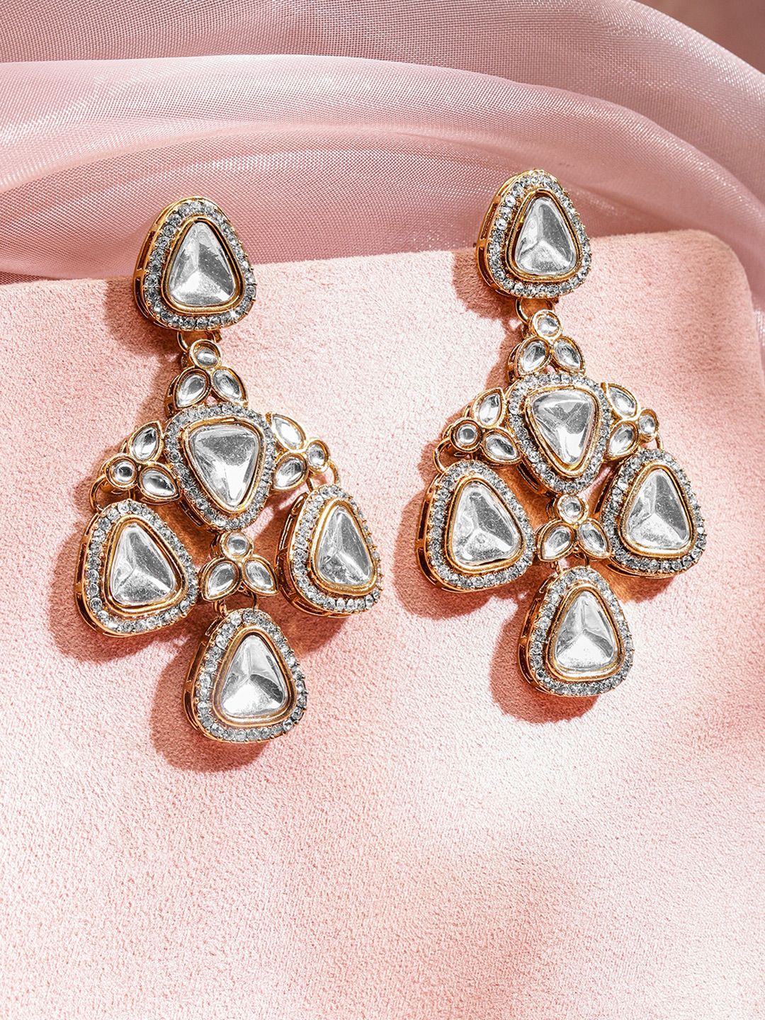 Dhiyona RJ Women's 22K Gold-Plated White & Clear Stone & Cubic Zirconia Studded Chandelier Earrings