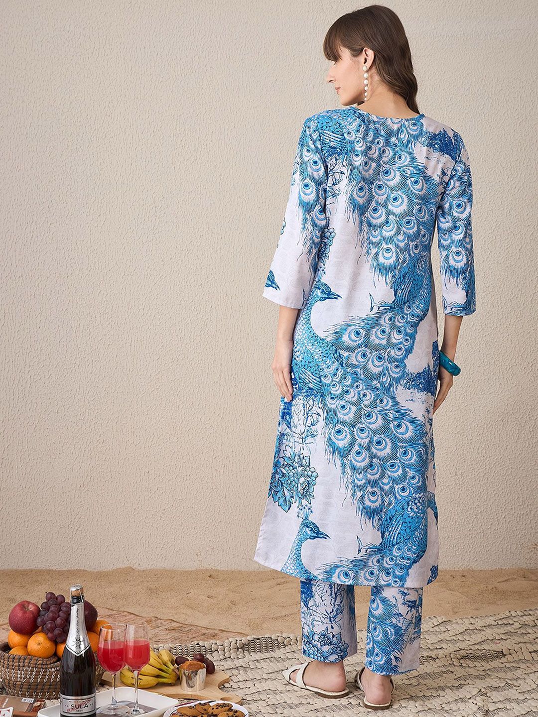 Dhiyona IE Printed Three-Quarter Sleeves Tunic With Trousers