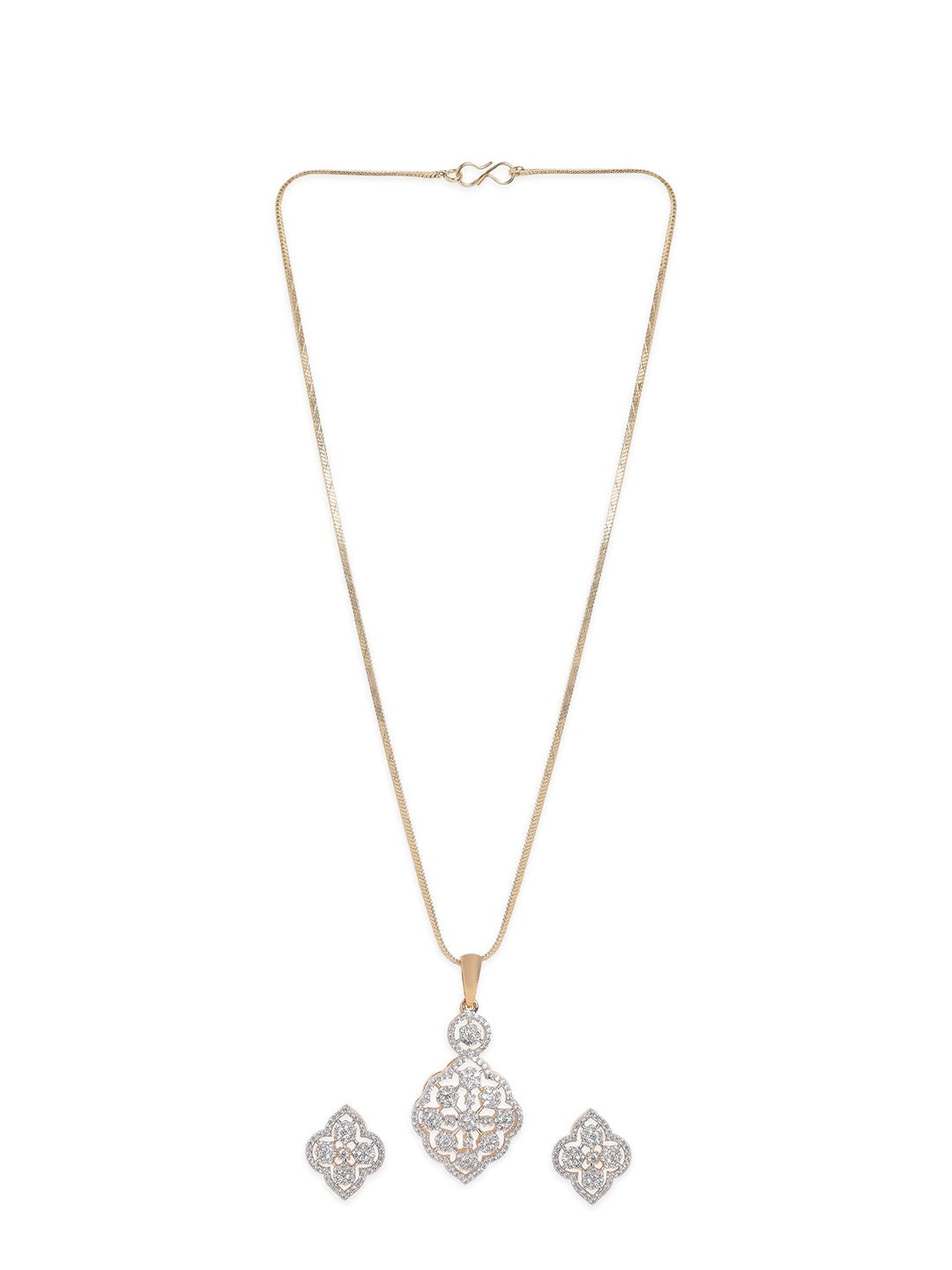 Dhiyona RJ Women's 22K Gold Plated Cubic Zirconia Stone Studded Pendant Jewellery Set