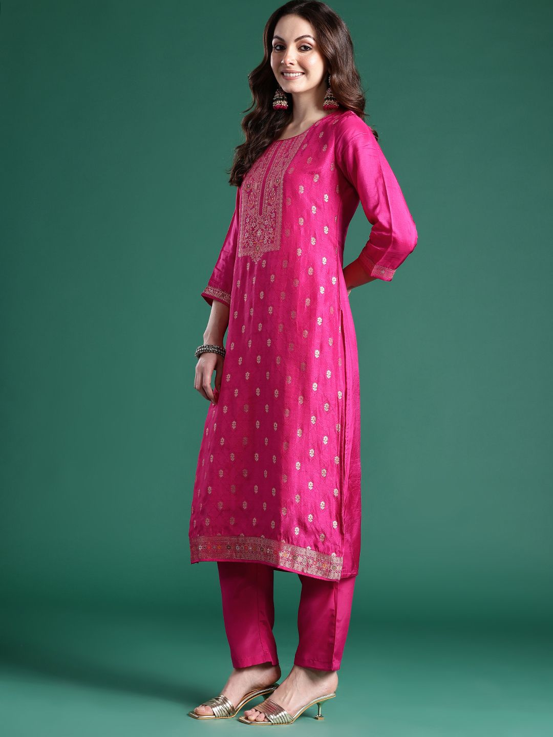 Dhiyona IE Women Ethnic Motifs Woven Design Kurta with Trousers & With Dupatta
