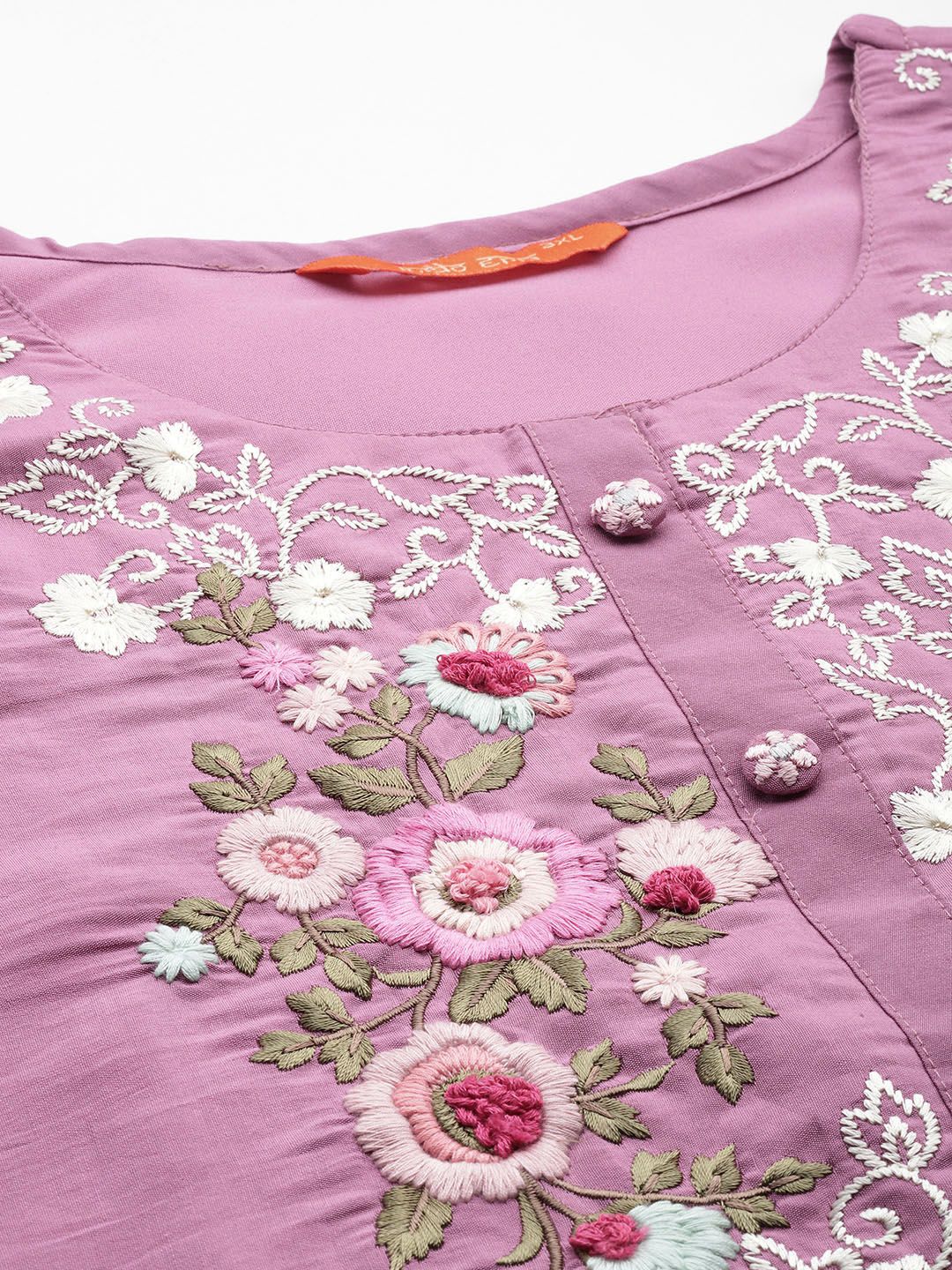 Dhiyona IE Plus Size Floral Embroidered Regular Thread Work Kurta with Trousers & Dupatta