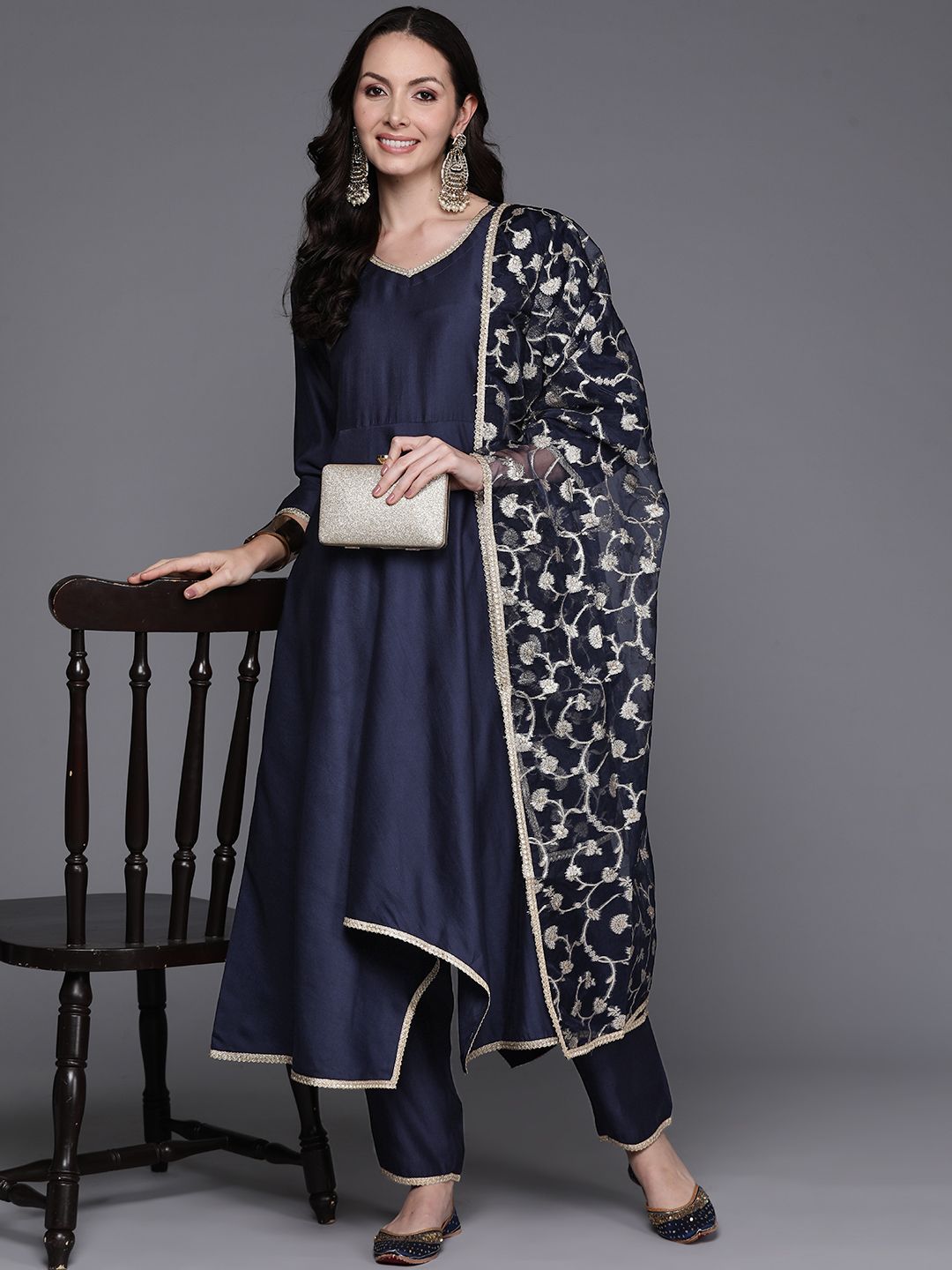 Women Empire Sequinned Kurta with Trousers & With Dupatta