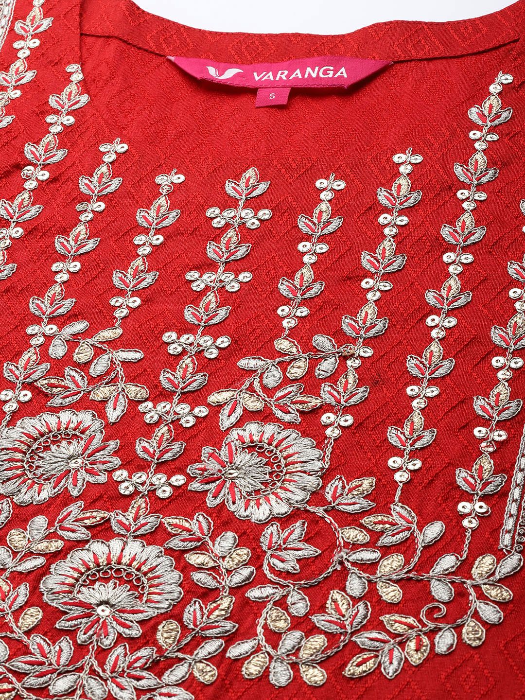 Dhiyona VA Women's Red Kurta with Trousers & With Dupatta