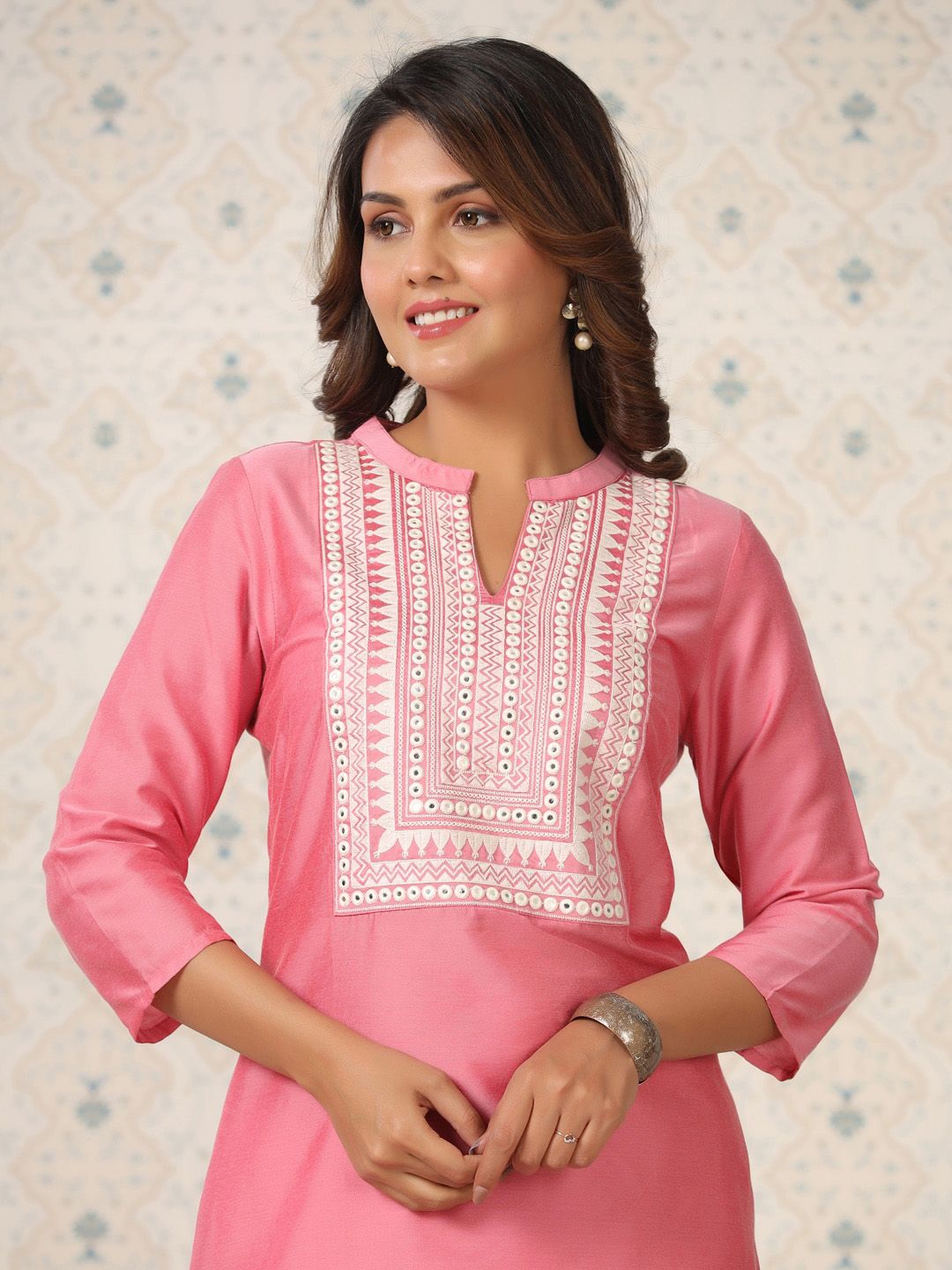 Dhiyona OD Printed Mandarin Collar Thread Work Kurta
