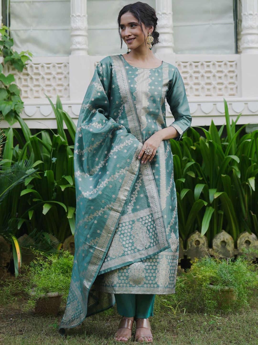 Dhiyona IE Woven Design Pure Silk Kurta with Trousers & Dupatta