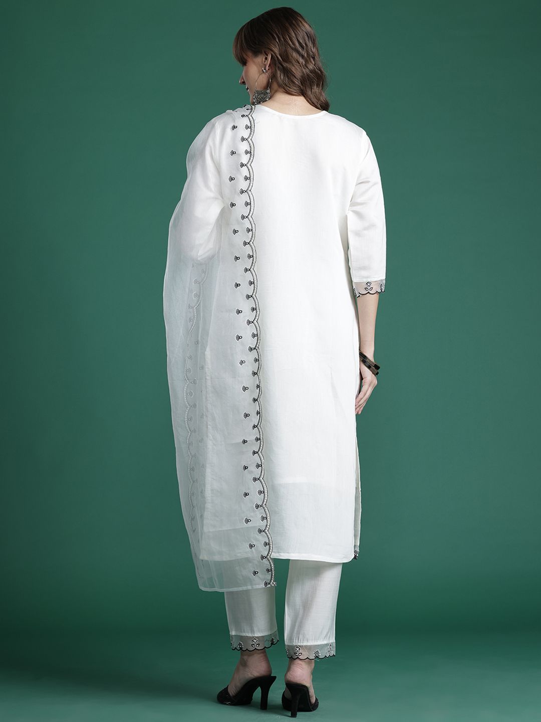Embroidered Kurta with Trousers & Dupatta