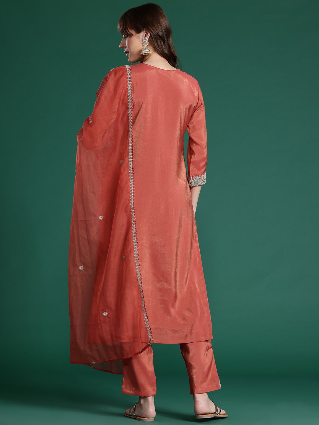 Ethnic Motifs Embroidered Sequinned Kurta with Trousers & With Dupatta