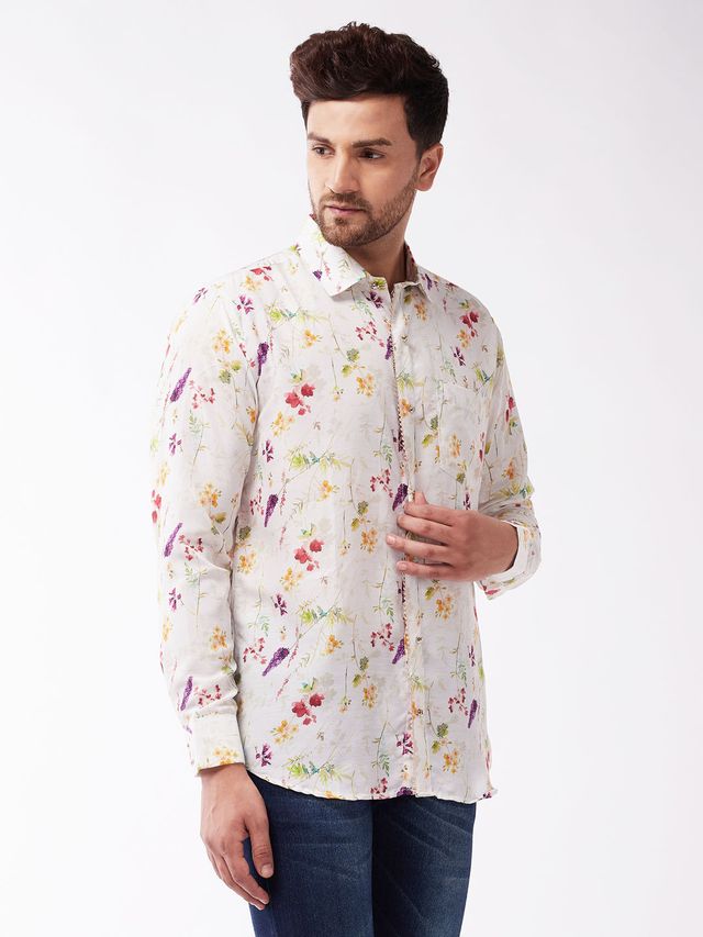 Men's Cream Muslin Straight Ethnic Shirt