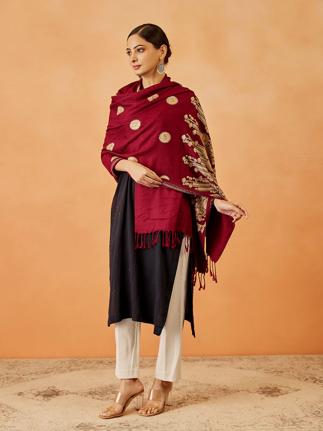 Dhiyona PA Women Ethnic Motifs Embroidered Shawl