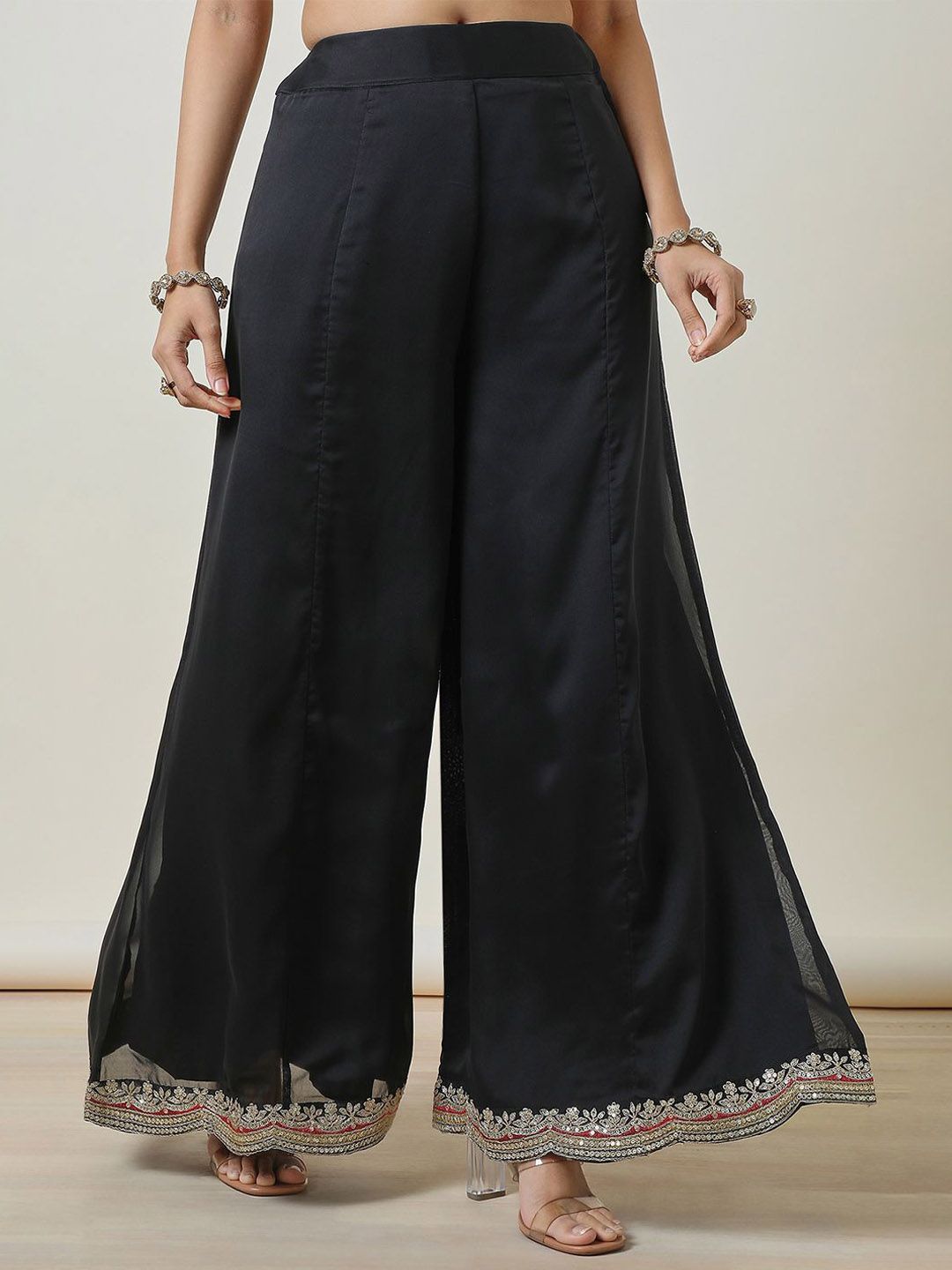 Dhiyona SO Women's Embroidered Sequinned Notch Neck Anarkali Kurta with Palazzos & Dupatta