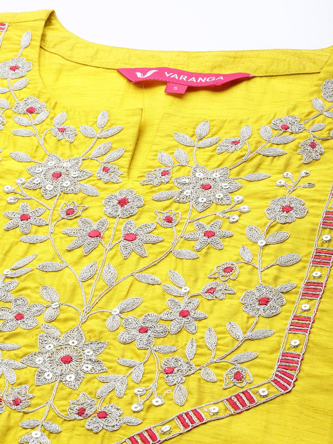 Dhiyona VA Women's Mustard Yellow Floral Embroidered Kurta with Trousers & Dupatta