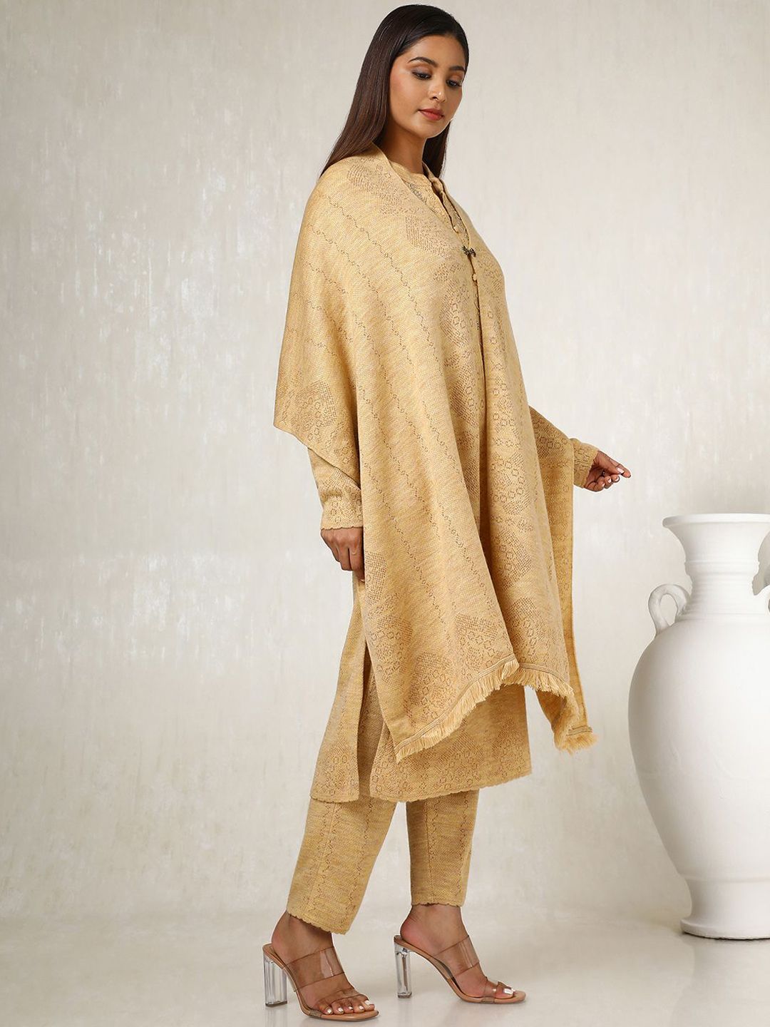 Dhiyona SO Women's Self-Design Ethnic Motifs Mandarin Collar Straight Kurta with Trousers & With Dupatta