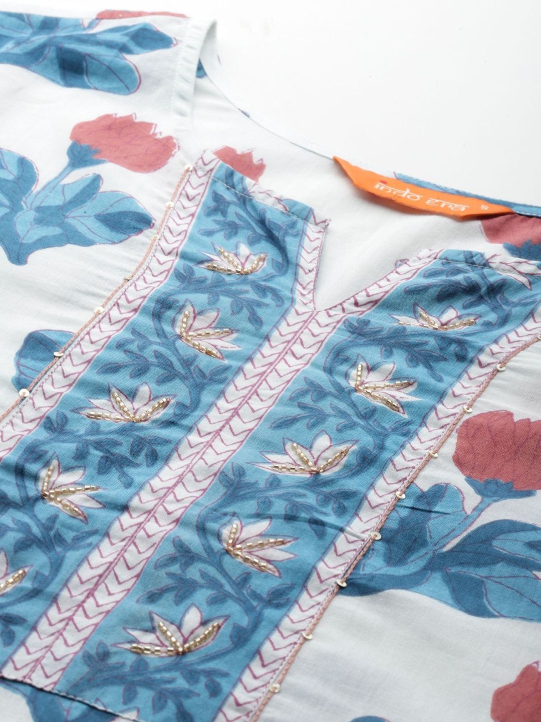 Women Floral Printed Regular Thread Work Pure Cotton Kurta with Trousers & With Dupatta