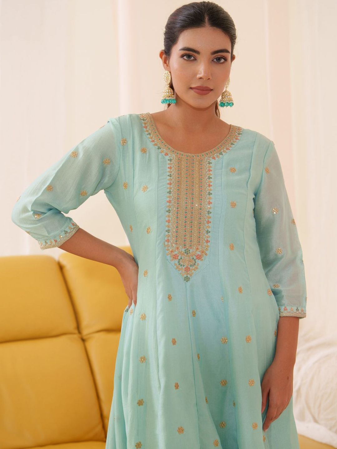 Dhiyona PD Women Floral Embroidered Anarkali Kurta With Trousers & Dupatta