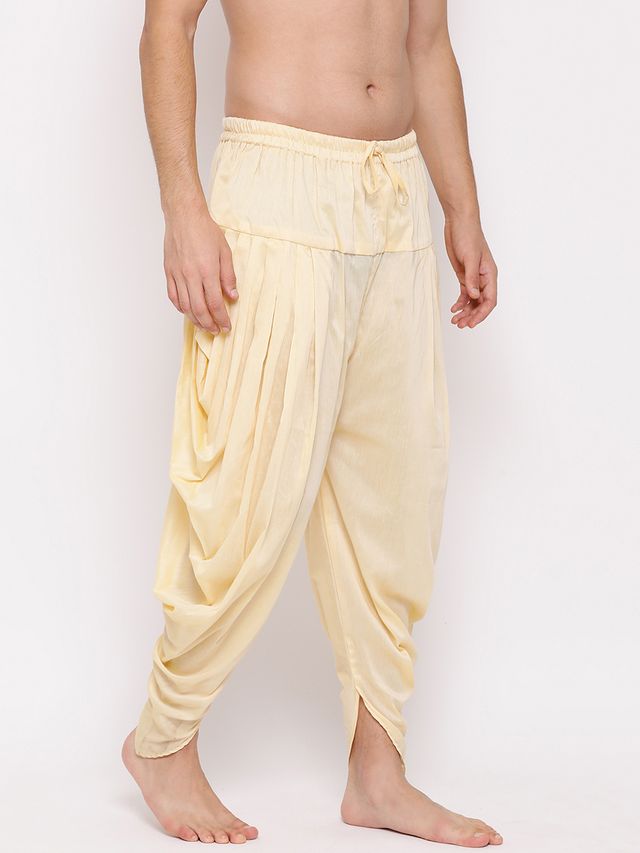 Men's Cream Silk Blend Straight Dhoti