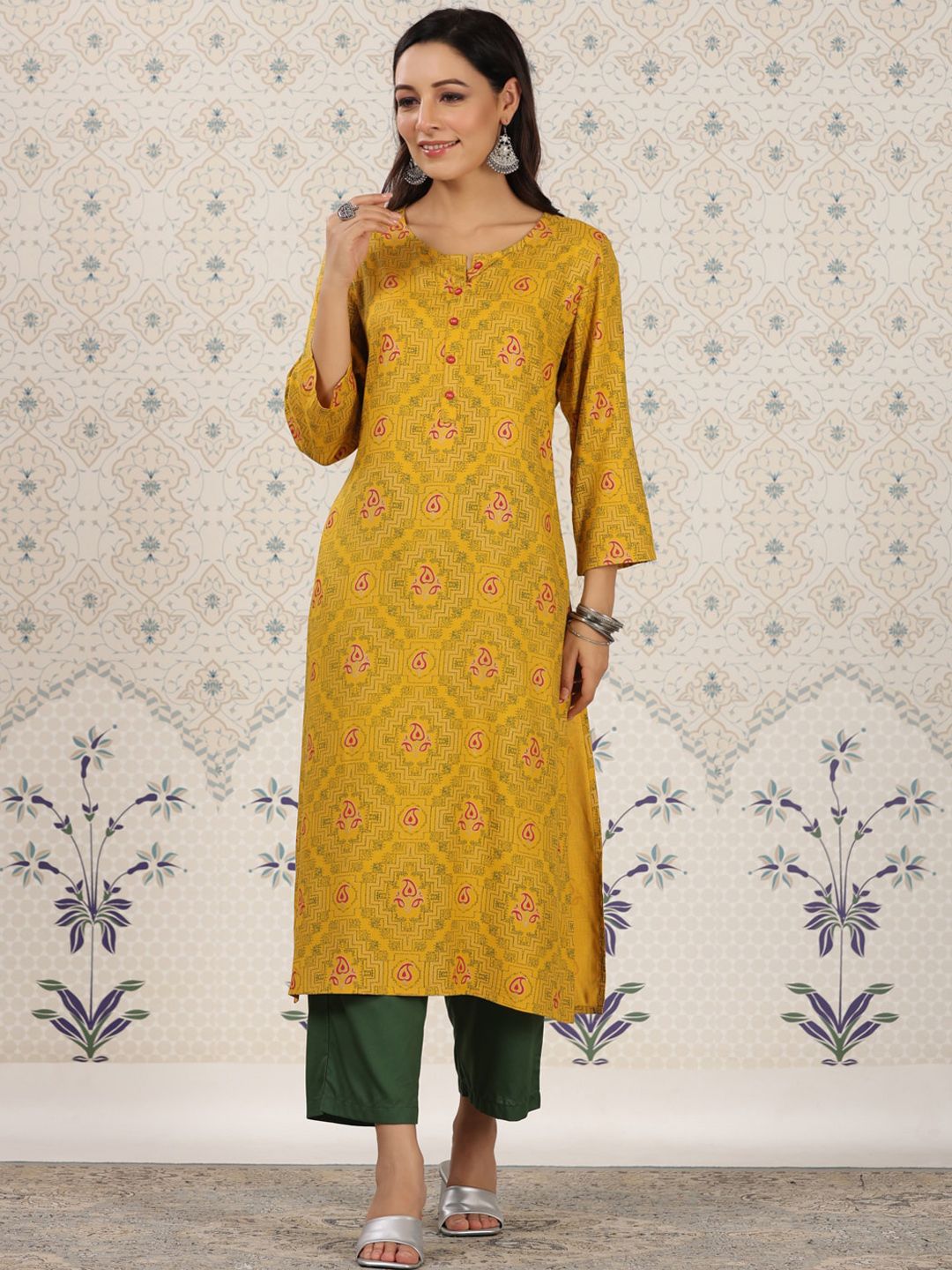 Dhiyona OD Ethnic Motifs Printed Straight Kurta
