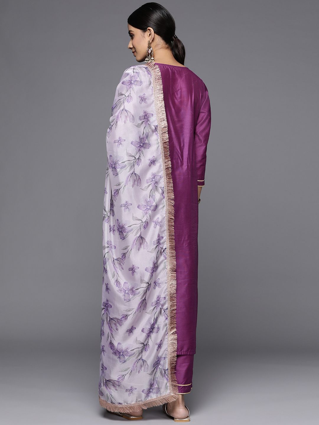 Dhiyona VA Women'sRound Neck Straight Kurta With Trousers & Dupatta