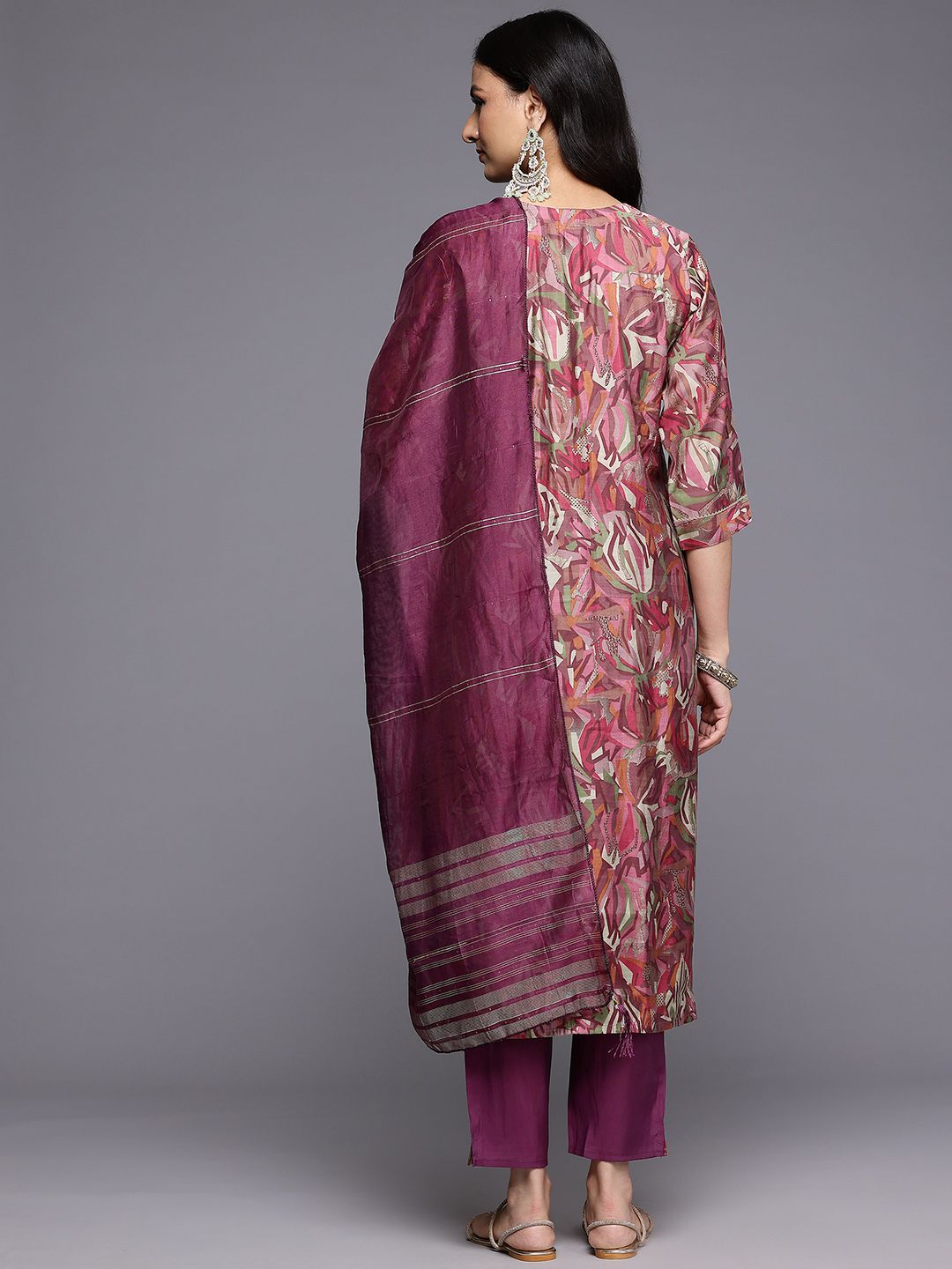 Dhiyona VA Women'sPrinted Sequinned Kurta With Trousers & Dupatta